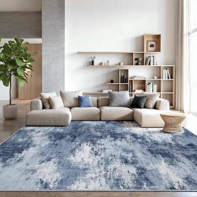 Main image of AMADA HOMEFURNISHING 10x14 Area Rugs for Living Room, Modern Large Area Rugs with Non-Slip Backing & Low Pile, Neutral Soft Washable Rug for Large Bedroom Dining Room Nursery Office, Dark Blue