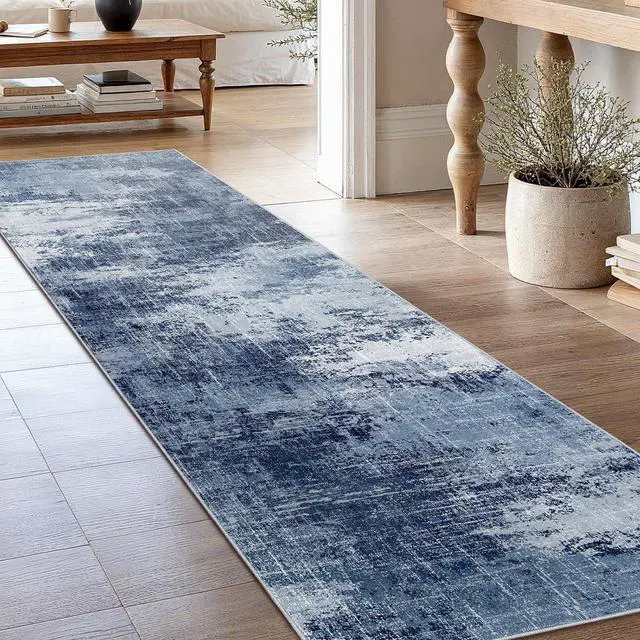 Main image of Runner Rugs for Hallway 2'6"x8', Modern Abstract Machine Washable Runners for Kitchen Entryway Bathroom Bedroom, Low Pile Lightweight Thin Non Slip Runner Rug, Dark Blue