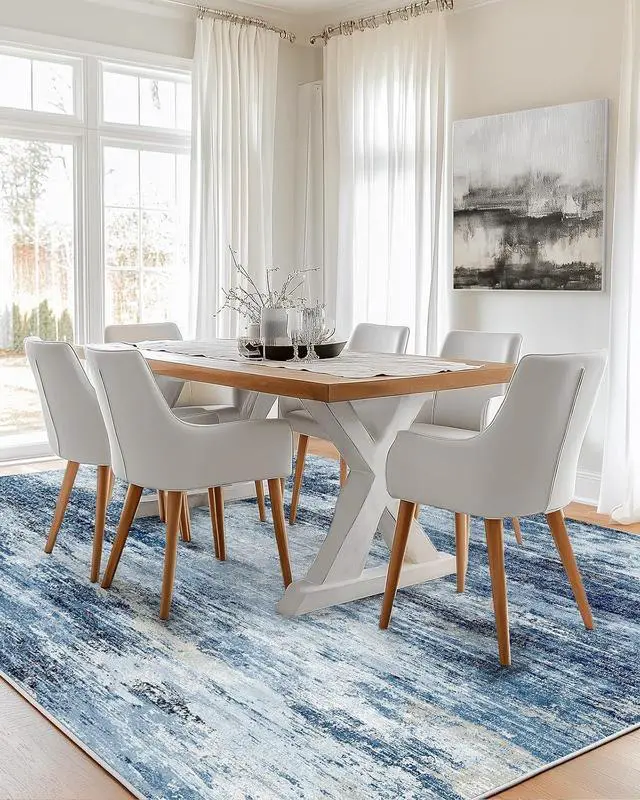 Alt view image 2 of 7 - 6x9 Area Rugs for Living Room, Modern Abstract Washable Rug with Non-Slip Backing & Low Pile Indoor Carpet for Nursery Room, Bedroom and Dinning Room, Blue