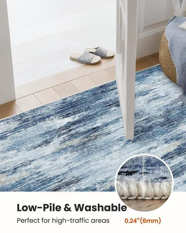 Alt view image 7 of 7 - AMADA HOMEFURNISHING 8x10 Area Rug for Living Room, Modern Abstract Rug with Non-Slip Backing & Low Pile, Large Washable Rug with Abstract Pattern for Bedroom, Dinning Room, Home Office,Blue