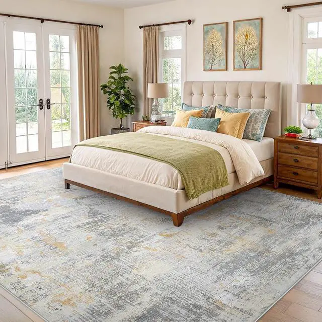 Alt view image 2 of 7 - 8x10 Area Rugs for Living Room, Modern Abstract Washable Rug with Non-Slip Backing & Low Pile, Large Washable Rug with Abstract Pattern for Bedroom, Dinning Room, Home Office,Beige