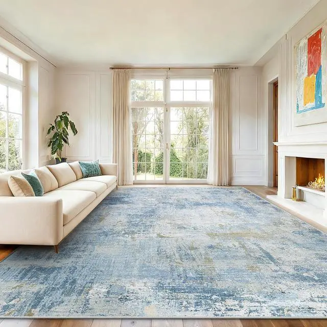 Alt view image 2 of 7 - AMADA HOMEFURNISHING 10x14 Area Rugs for Living Room, Modern Large Area Rugs with Non-Slip Backing & Low Pile, Neutral Soft Washable Rug for Large Bedroom Dining Room Nursery Office, Light Blue