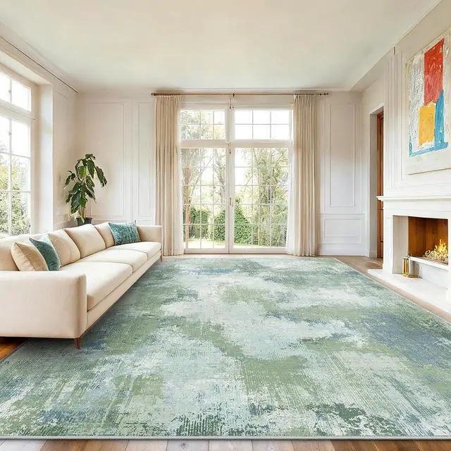 Main image of AMADA HOMEFURNISHING 8x10 Area Rugs for Living Room, Modern Abstract Washable Rug with Non-Slip Backing & Low Pile, Large Rug with Abstract Pattern for Bedroom, Dinning Room, Home Office, Green