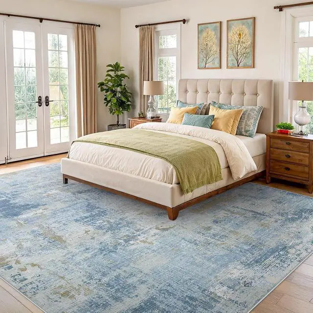 Alt view image 2 of 7 - 8x10 Area Rugs for Living Room, Modern Abstract Washable Rug with Non-Slip Backing & Low Pile, Large Washable Rug with Abstract Pattern for Bedroom, Dinning Room, Home Office, Light Blue