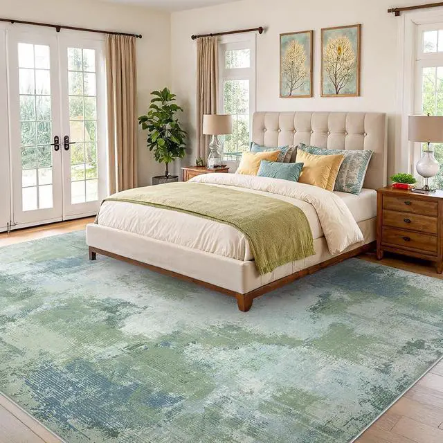 Alt view image 2 of 7 - AMADA HOMEFURNISHING 8x10 Area Rugs for Living Room, Modern Abstract Washable Rug with Non-Slip Backing & Low Pile, Large Rug with Abstract Pattern for Bedroom, Dinning Room, Home Office, Green