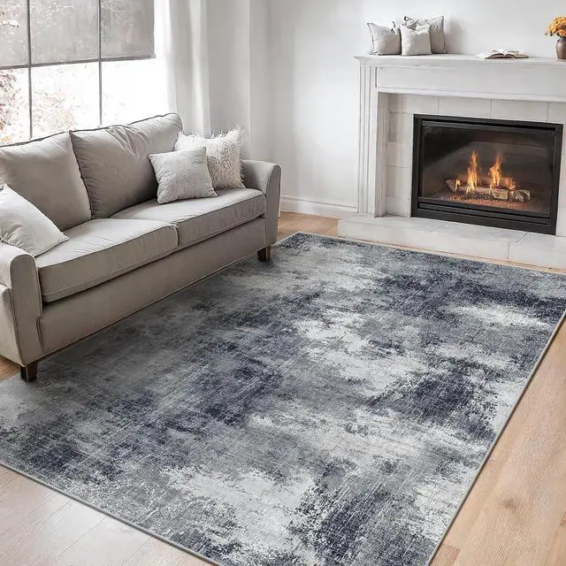 Main image of 6x9 Area Rugs for Living Room, Modern Abstract Washable Rug with Non-Slip Backing & Low Pile Indoor Carpet for Nursery Room, Bedroom and Dinning Room, Grey