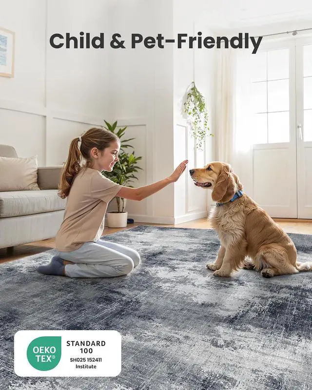 Alt view image 7 of 7 - AMADA HOMEFURNISHING 10x14 Area Rugs for Living Room, Modern Large Area Rugs with Non-Slip Backing & Low Pile, Neutral Soft Washable Rug for Large Bedroom Dining Room Nursery Office, Grey