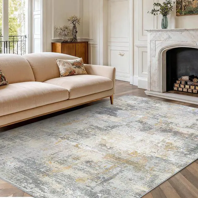 Main image of 6x9 Area Rugs for Living Room, Modern Abstract Washable Rug with Non-Slip Backing & Low Pile Indoor Carpet for Nursery Room, Bedroom and Dinning Room, Beige