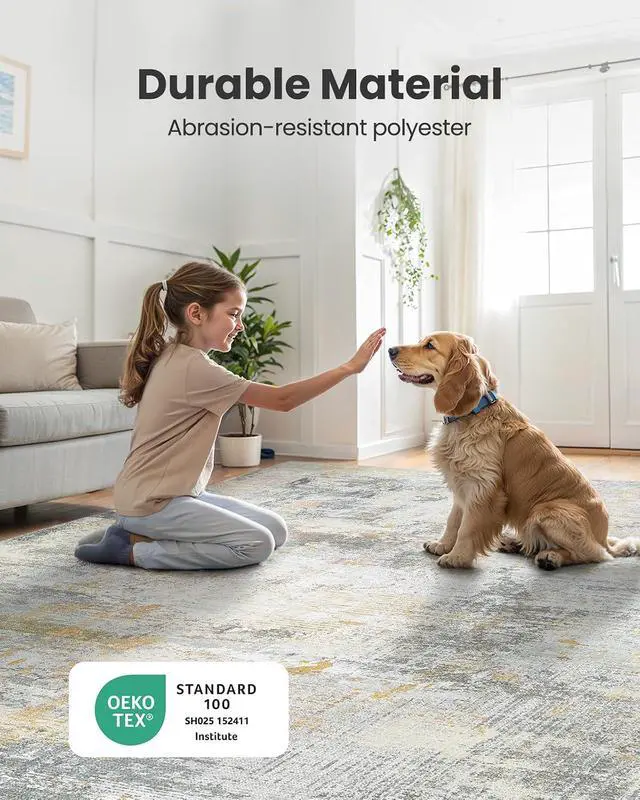 Alt view image 6 of 7 - 8x10 Area Rugs for Living Room, Modern Abstract Washable Rug with Non-Slip Backing & Low Pile, Large Washable Rug with Abstract Pattern for Bedroom, Dinning Room, Home Office,Beige