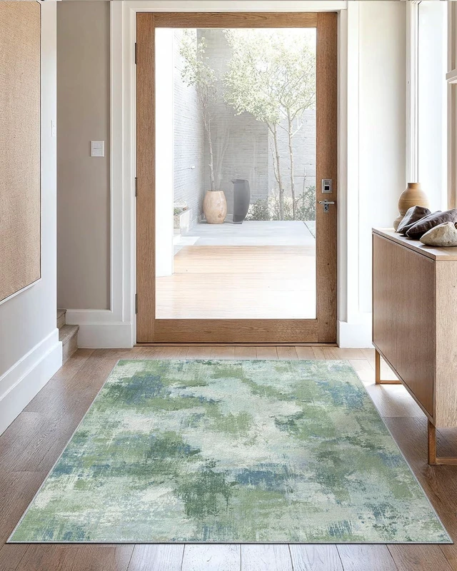 Alt view image 2 of 7 - 3x5 Area Rug for Bedroom, Modern Abstract Washable Rug with Non-Slip Backing & Low Pile Indoor Carpet for Living Room Dorm Bedside Entryway Office, Green