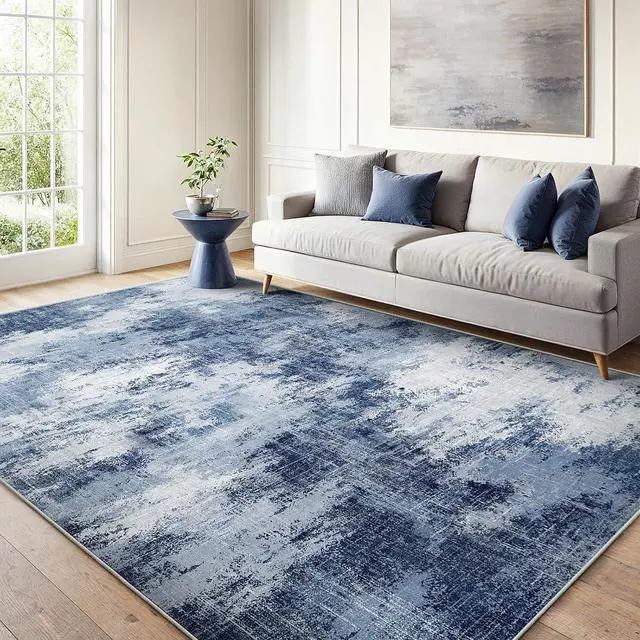 Main image of 6x9 Area Rugs for Living Room, Modern Abstract Washable Rug with Non-Slip Backing & Low Pile Indoor Carpet for Nursery Room, Bedroom and Dinning Room, Dark Blue