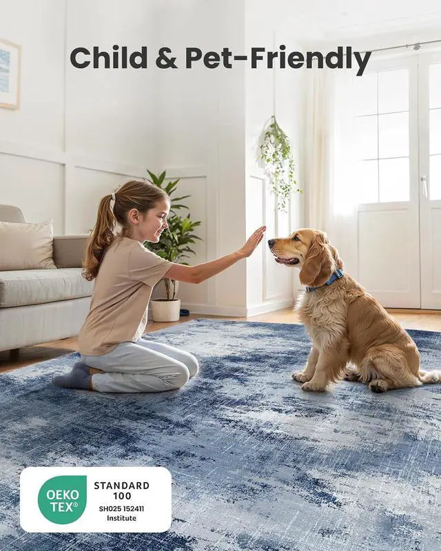 Alt view image 7 of 7 - Runner Rugs for Hallway 2'6"x8', Modern Abstract Machine Washable Runners for Kitchen Entryway Bathroom Bedroom, Low Pile Lightweight Thin Non Slip Runner Rug, Dark Blue