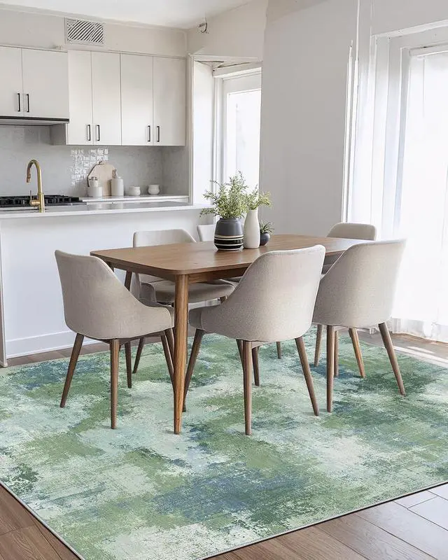 Alt view image 2 of 7 - 6x9 Area Rugs for Living Room, Modern Abstract Washable Rug with Non-Slip Backing & Low Pile Indoor Carpet for Nursery Room, Bedroom and Dinning Room, Green