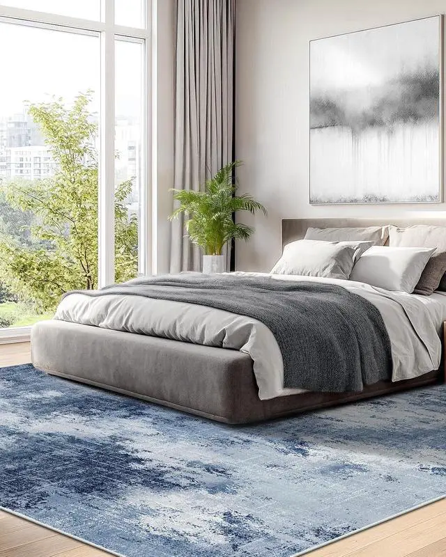 Alt view image 3 of 7 - AMADA HOMEFURNISHING 8x10 Area Rugs for Living Room, Modern Washable Rug with Non-Slip Backing & Low Pile, Large Rug with Abstract Print Pattern for Bedroom, Dinning Room,Home Office, Dark Blue
