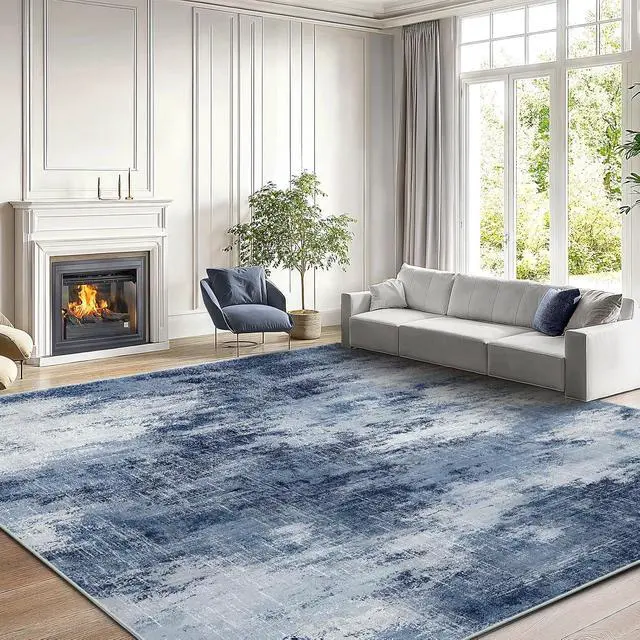 Alt view image 2 of 7 - AMADA HOMEFURNISHING 8x10 Area Rugs for Living Room, Modern Washable Rug with Non-Slip Backing & Low Pile, Large Rug with Abstract Print Pattern for Bedroom, Dinning Room,Home Office, Dark Blue