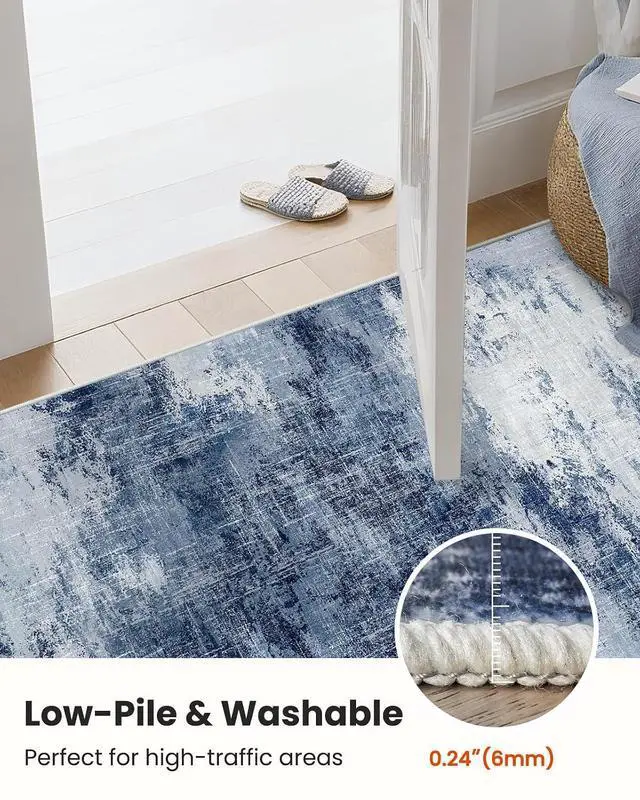 Alt view image 6 of 7 - Runner Rugs for Hallway 2'6"x8', Modern Abstract Machine Washable Runners for Kitchen Entryway Bathroom Bedroom, Low Pile Lightweight Thin Non Slip Runner Rug, Dark Blue