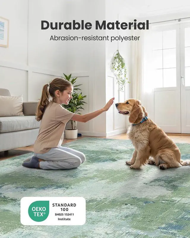 Alt view image 6 of 7 - AMADA HOMEFURNISHING 8x10 Area Rugs for Living Room, Modern Abstract Washable Rug with Non-Slip Backing & Low Pile, Large Rug with Abstract Pattern for Bedroom, Dinning Room, Home Office, Green
