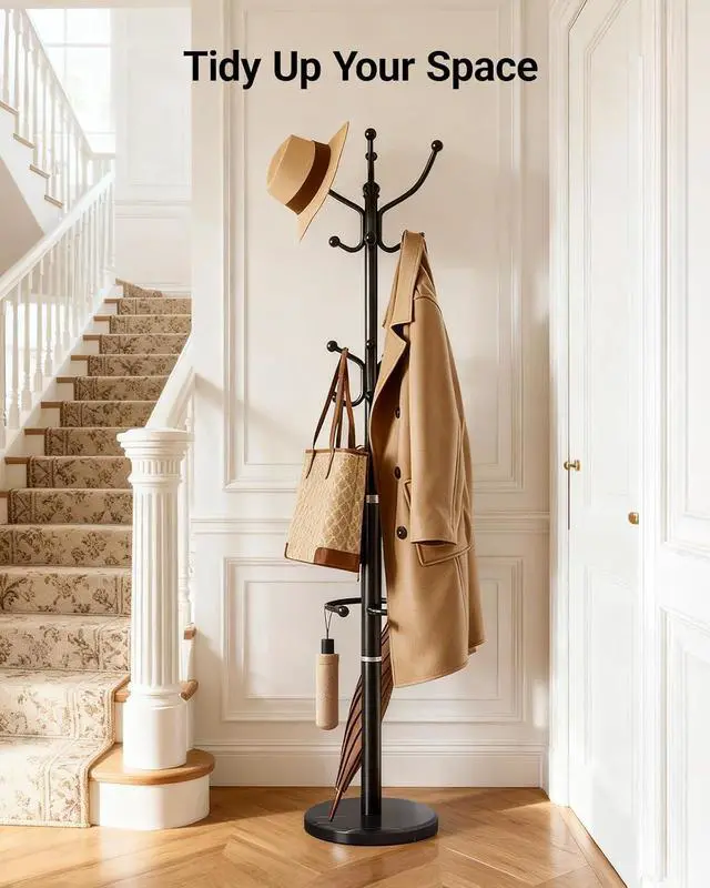 Alt view image 4 of 7 - Pipishell 3 Tier Bamboo Shoe Rack Bench & Metal Coat Rack with Sturdy Marble Base