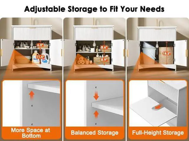 Alt view image 4 of 7 - Amada 30'' Bathroom Vanity with Ceramic Sink, Modern Undermount Vanity Sink Cabinet with 2 Doors and 1 Drawer, Fluted Free Standing Bathroom Storage Cabinet with Sink Combo Set, White
