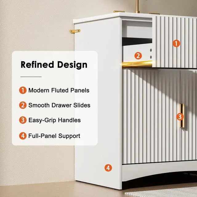 Alt view image 7 of 7 - Amada 30'' Bathroom Vanity with Ceramic Sink, Modern Undermount Vanity Sink Cabinet with 2 Doors and 1 Drawer, Fluted Free Standing Bathroom Storage Cabinet with Sink Combo Set, White