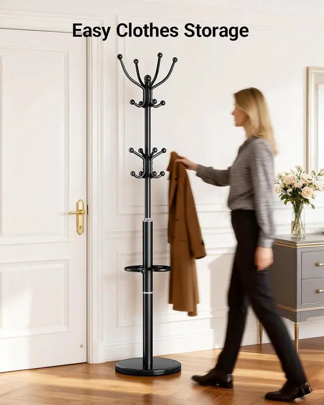 Alt view image 6 of 7 - Pipishell 3 Tier Bamboo Shoe Rack Bench & Metal Coat Rack with Sturdy Marble Base