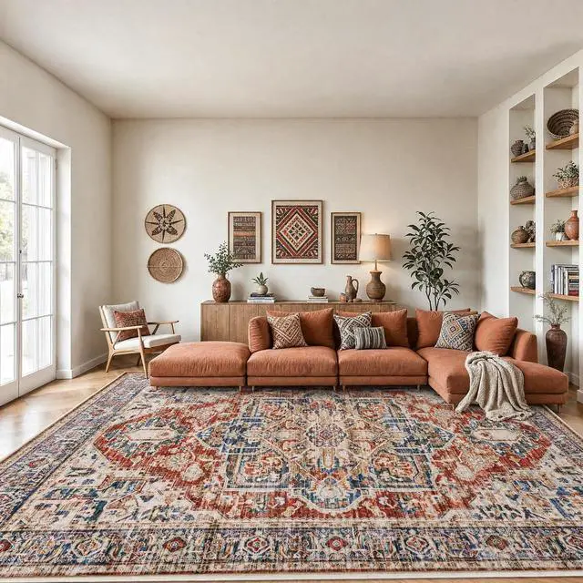 Main image of AMADA HOMEFURNISHING 9x12 Washable Area Rug, Low-Profile Large Area Rug with Non-Slip Backing & Durable Edge Binding, Vintage Large Rugs for Living Room, Bedroom & Dinning Room