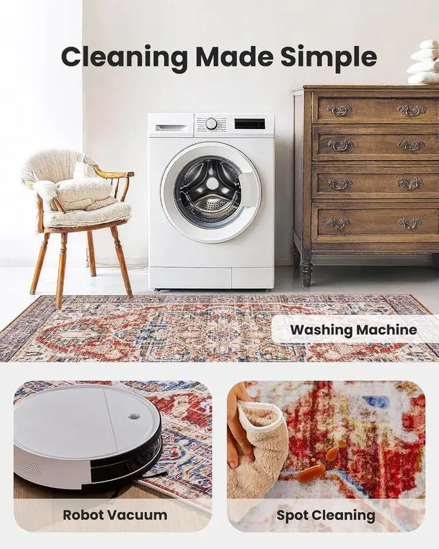 Alt view image 6 of 7 - AMADA HOMEFURNISHING 5x7 Area Rugs, Washable Living Room Rug Low-Profile with Non-Slip Backing & Durable Edge Binding, Vintage 5x7 Rugs for Living Room, Bedroom, Dinning Room