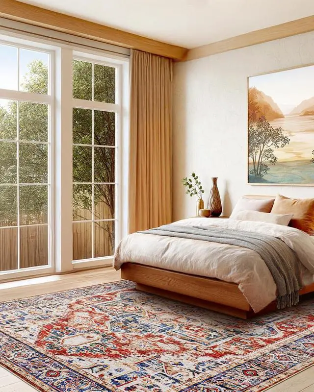 Alt view image 4 of 7 - AMADA HOMEFURNISHING 9x12 Washable Area Rug, Low-Profile Large Area Rug with Non-Slip Backing & Durable Edge Binding, Vintage Large Rugs for Living Room, Bedroom & Dinning Room