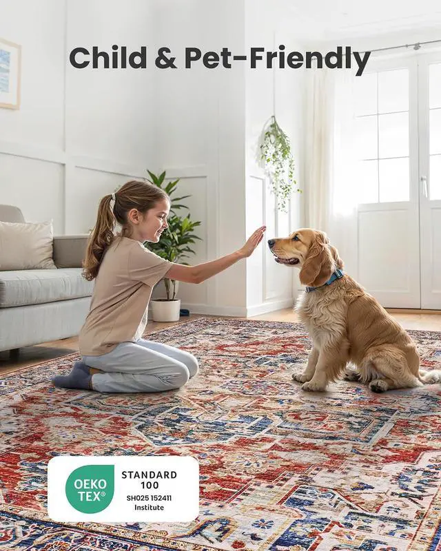 Alt view image 5 of 7 - AMADA HOMEFURNISHING 5x7 Area Rugs, Washable Living Room Rug Low-Profile with Non-Slip Backing & Durable Edge Binding, Vintage 5x7 Rugs for Living Room, Bedroom, Dinning Room