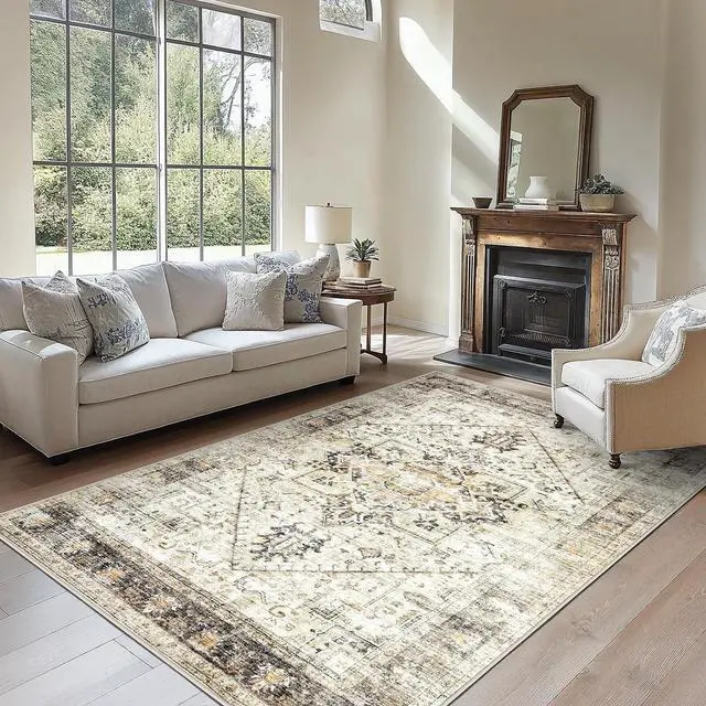 Main image of AMADA HOMEFURNISHING 5x7 Washable Area Rug, Low-Profile Living Room Rug with Non-Slip Backing & Durable Edge Binding, Large Area Rug, Vintage Rugs for Living Room, Bedroom, Dinning Room