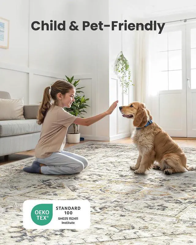 Alt view image 3 of 7 - AMADA HOMEFURNISHING 5x7 Washable Area Rug, Low-Profile Living Room Rug with Non-Slip Backing & Durable Edge Binding, Large Area Rug, Vintage Rugs for Living Room, Bedroom, Dinning Room