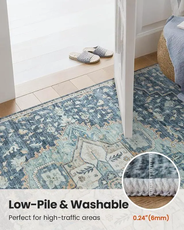 Alt view image 7 of 7 - AMADA HOMEFURNISHING Washable Area Rugs, Low-Profile Washable Rug with Non-Slip Backing & Durable Edge Binding, Vintage Rugs for Living Room, Bedroom, Dinning Room (6x9, Blue/Yellow)