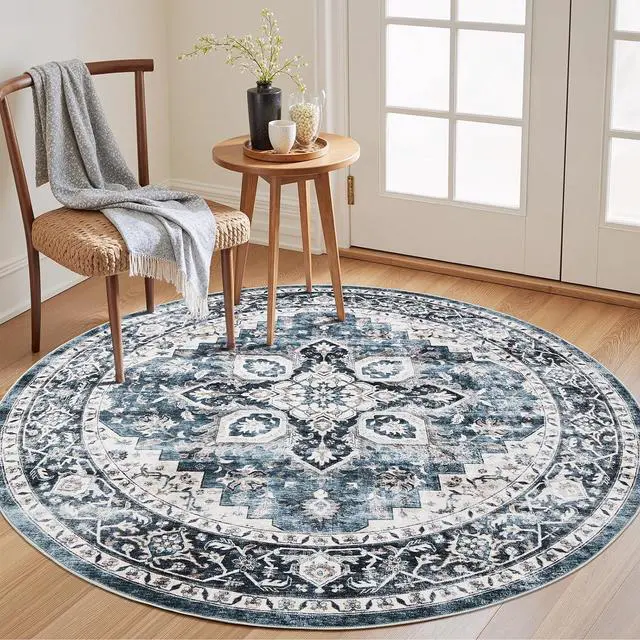 Alt view image 3 of 7 - AMADA HOMEFURNISHING 5x7 and 4x4 Round Area Rugs Buying Together, Soft, Machine Washable, Stain-Resistant, Low-Profile Indoor Area Rugs with Non-Slip Backing & Durable Edge Binding