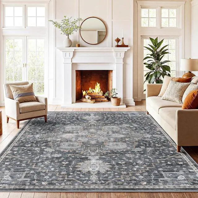 Main image of AMADA HOMEFURNISHING 6x9 Area Rugs, Blue Low-Profile Washable Rug with Non-Slip Backing & Durable Edge Binding, Vintage Rugs for Living Room, Bedroom, Dinning Room