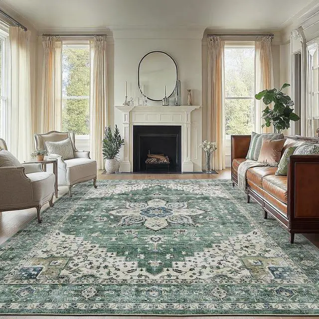 Main image of AMADA HOMEFURNISHING 8x10 Area Rug, Washable Low-Profile Large Area Rug with Non-Slip Backing & Durable Edge Binding, Vintage Large Rugs for Living Room, Bedroom