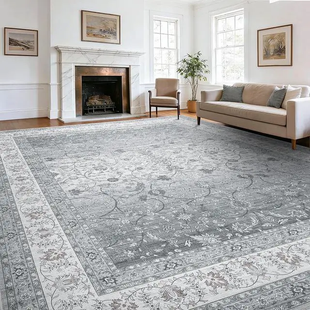 Main image of AMADA HOMEFURNISHING 9x12 Area Rugs, Washable Living Room Rug with Non-Slip Backing, Low Pile and Durable Edge Binding, Soft Vintage Floral Rugs for Living Room, Bedroom, Dining Room