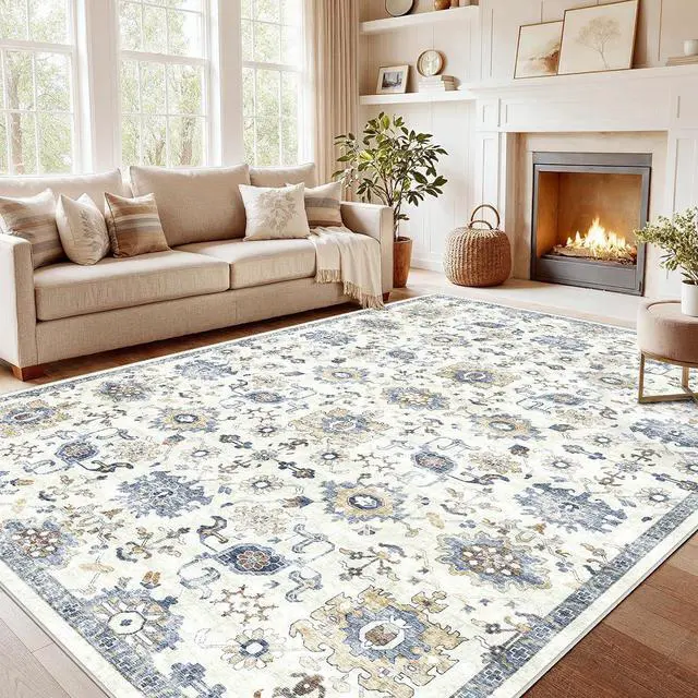 Main image of AMADA HOMEFURNISHING 10x14 Washable Area Rug, Low-Profile Large Area Rug with Non-Slip Backing & Durable Edge Binding, Vintage Large Rugs for Living Room, Bedroom & Dining Room