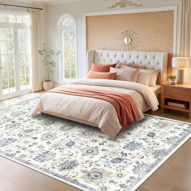 Alt view image 3 of 7 - AMADA HOMEFURNISHING 9x12 Washable Area Rug, Low-Profile Large Area Rug with Non-Slip Backing & Durable Edge Binding, Vintage Large Rugs for Living Room, Bedroom & Dining Room