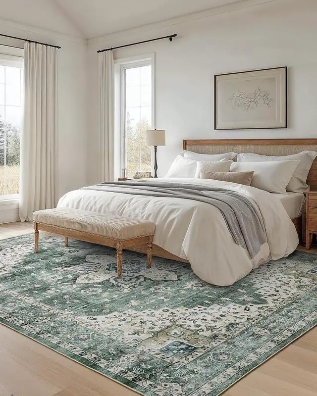 Alt view image 3 of 7 - AMADA HOMEFURNISHING 10x14 Washable Area Rug, Low-Profile Large Area Rug with Non-Slip Backing & Durable Edge Binding, Vintage Large Rugs for Living Room, Bedroom & Dining Room