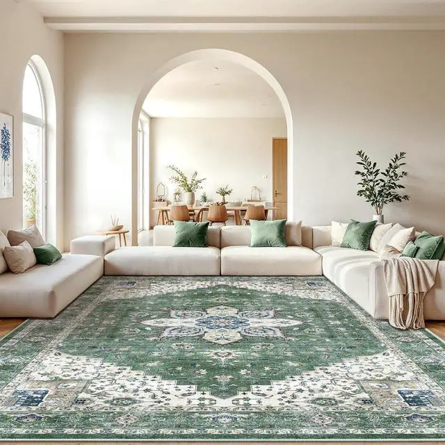 Main image of AMADA HOMEFURNISHING 10x14 Washable Area Rug, Low-Profile Large Area Rug with Non-Slip Backing & Durable Edge Binding, Vintage Large Rugs for Living Room, Bedroom & Dining Room