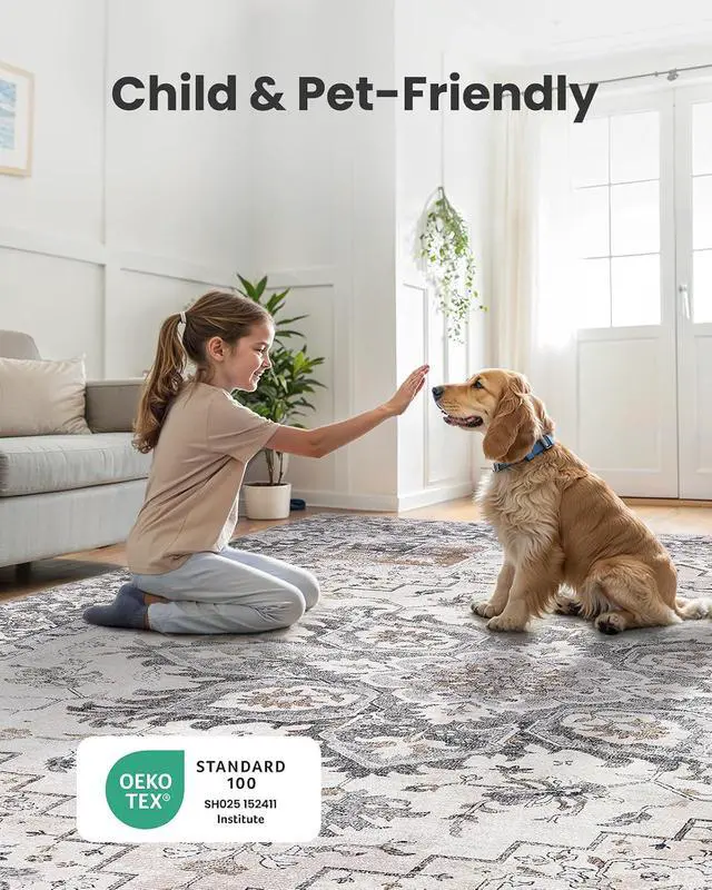 Alt view image 3 of 7 - AMADA HOMEFURNISHING 6x9 Area Rugs, Blue Low-Profile Washable Rug with Non-Slip Backing & Durable Edge Binding, Vintage Rugs for Living Room, Bedroom, Dinning Room