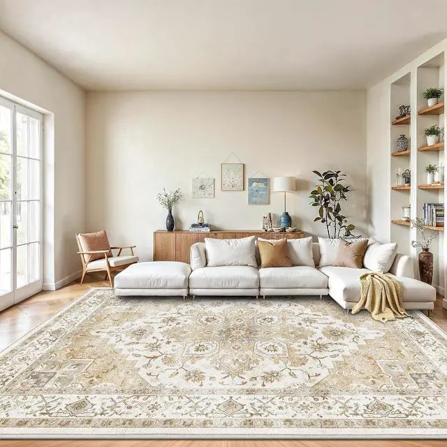 Main image of AMADA HOMEFURNISHING 9x12 Area Rugs, Low-Profile Large Washable Area Rug with Non-Slip Backing & Durable Edge Binding, Vintage Rugs for Living Room, Bedroom & Dinning Room