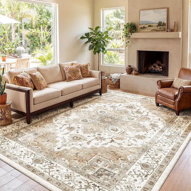 Alt view image 6 of 7 - AMADA HOMEFURNISHING 9x12 Area Rugs, Low-Profile Large Washable Area Rug with Non-Slip Backing & Durable Edge Binding, Vintage Rugs for Living Room, Bedroom & Dinning Room