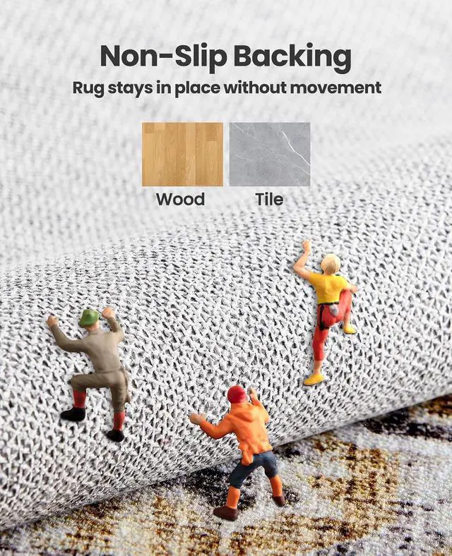 Alt view image 6 of 7 - AMADA HOMEFURNISHING Washable Area Rug, Low-Profile Large Area Rug with Non-Slip Backing & Durable Edge Binding, Vintage Large Rugs for Living Room, Bedroom, Dinning Room, 8x10, Grey/Beige