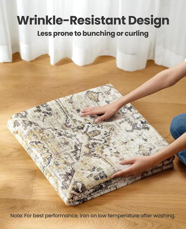 Alt view image 7 of 7 - AMADA HOMEFURNISHING Washable Area Rug, Low-Profile Large Area Rug with Non-Slip Backing & Durable Edge Binding, Vintage Large Rugs for Living Room, Bedroom, Dinning Room, 8x10, Grey/Beige