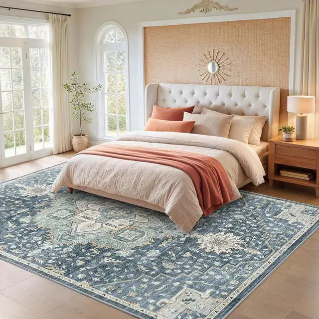 Alt view image 3 of 7 - AMADA HOMEFURNISHING 9x12 Washable Area Rug, Low-Profile Large Area Rug with Non-Slip Backing & Durable Edge Binding, Vintage Large Rugs for Living Room, Bedroom & Dining Room