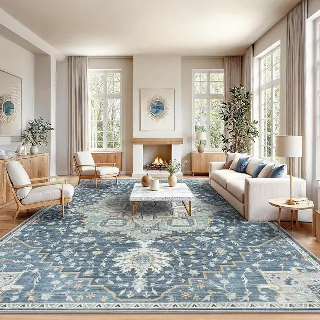 Main image of AMADA HOMEFURNISHING 10x14 Washable Area Rug, Low-Profile Large Area Rug with Non-Slip Backing & Durable Edge Binding, Vintage Large Rugs for Living Room, Bedroom & Dining Room