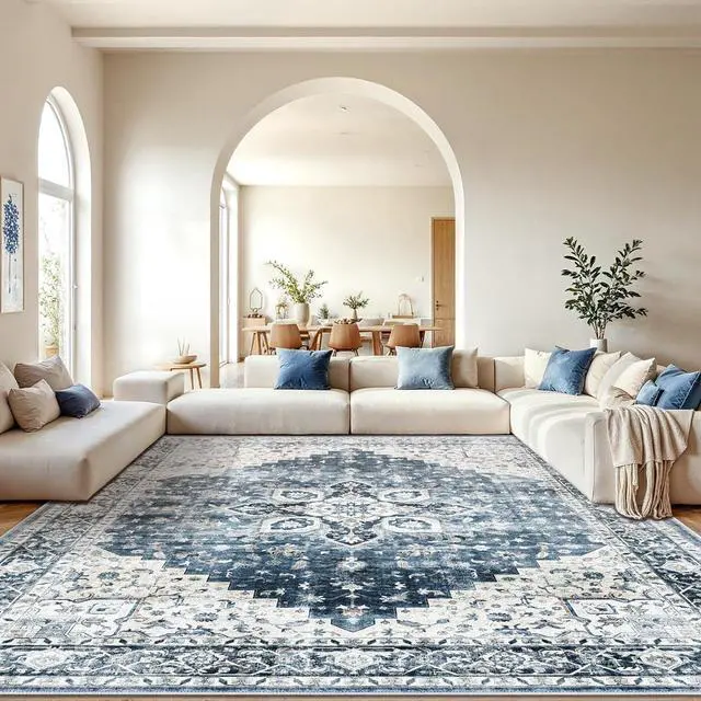 Main image of AMADA HOMEFURNISHING 10x14 Washable Area Rug, Low-Profile Large Area Rug with Non-Slip Backing & Durable Edge Binding, Vintage Large Rugs for Living Room, Bedroom & Dinning Room