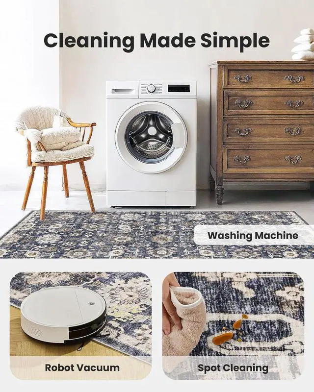 Alt view image 4 of 7 - AMADA HOMEFURNISHING 8x10 Washable Area Rug, Low-Profile Large Area Rug with Non-Slip Backing & Durable Edge Binding, Vintage Large Rugs for Living Room, Bedroom, Dinning Room