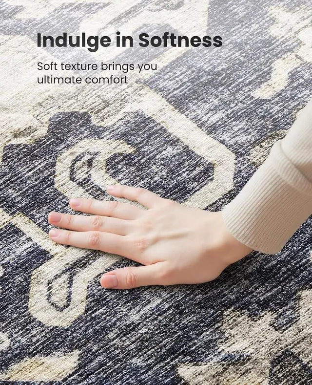 Alt view image 5 of 7 - AMADA HOMEFURNISHING 8x10 Washable Area Rug, Low-Profile Large Area Rug with Non-Slip Backing & Durable Edge Binding, Vintage Large Rugs for Living Room, Bedroom, Dinning Room